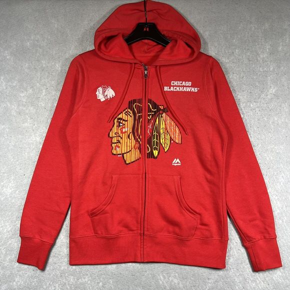 Chicago Blackhawks Sweatshirt Hoodie Womens Small NHL Graphic Print Red - Picture 1 of 9